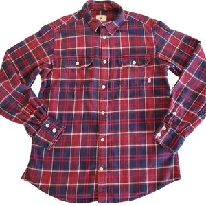 Burton Men's Shirt Flannel Red Navy Long Sleeve Plaid Snowboard Ski Outdoors M